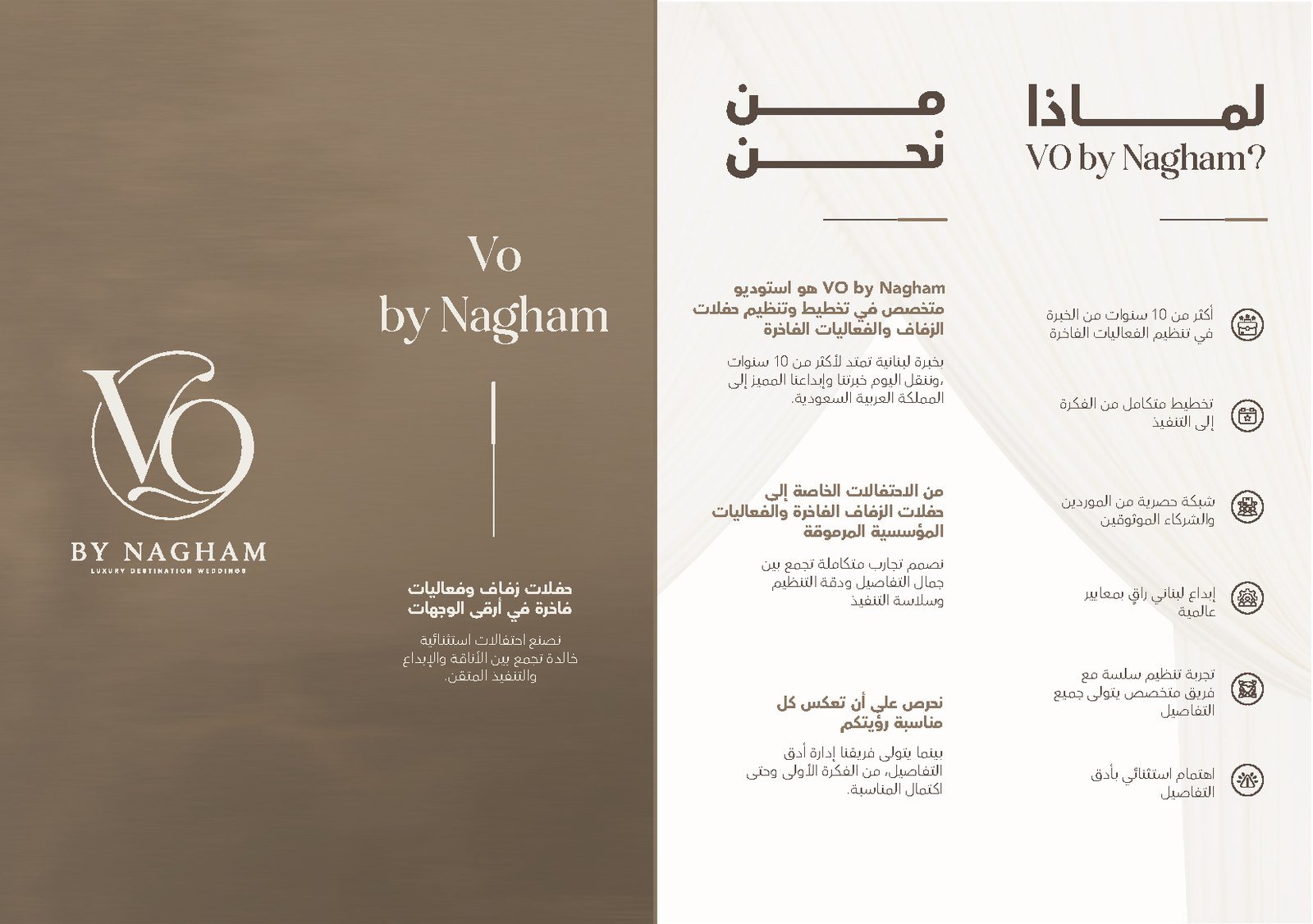VO By Nagham brochure — about us and why VO by Nagham